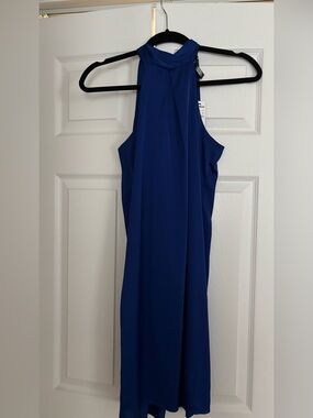 Express Elegant High-Neck Sleeveless Dress in Royal Blue